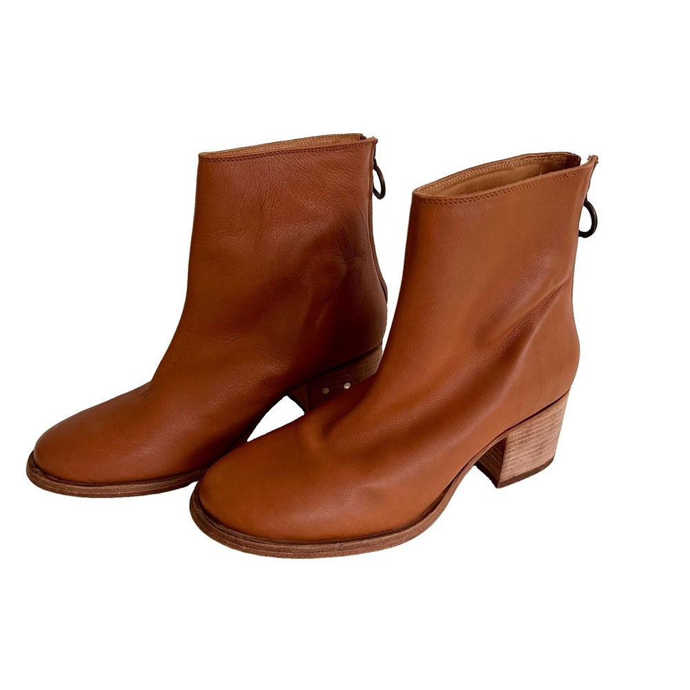 BEEK Leather Pheasant Booties in Cognac Size 9 *stiff zipper* Fall Ankle Boots